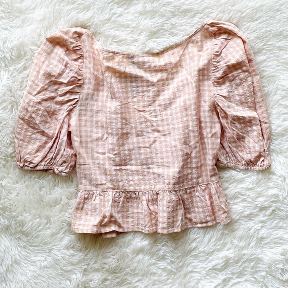 Pink Gingham Crop Top Blouse, S - Picture 3 of 3
